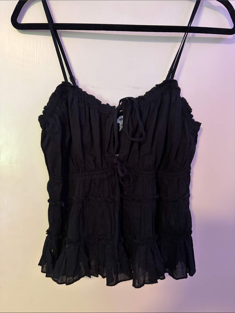 aerie Black Smocked Keyhole Camisole